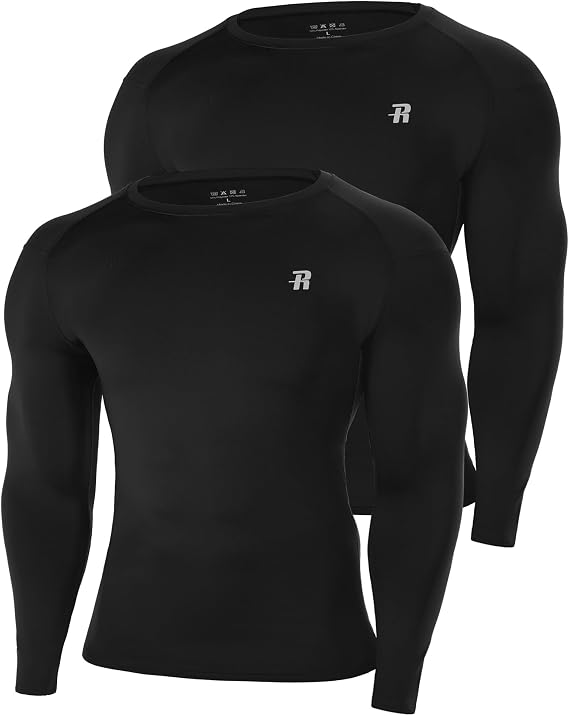 Runhit Men's Compression Base Layer Long Sleeve Top, UPF 50+ Quick Dry Sports Undershirt for Running Gym Cycling Football Golf Training