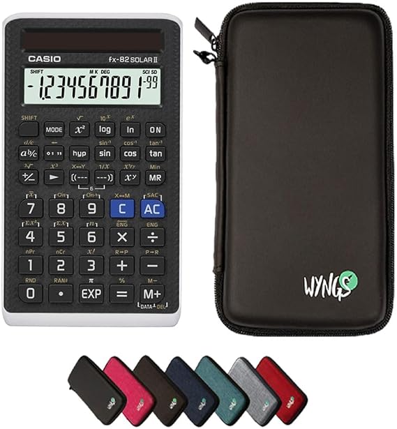 Casio fx-82 Solar II with WYNGS Protective Case Black - Scientific Calculator - Basic Set