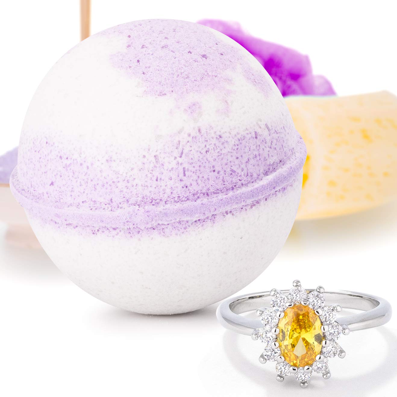 Bauble Bombs French Lavender Jewelry Surprise Deluxe X Large 9 oz Bath Bomb Fizzies Made in USA, Cruelty Free! Ring Size 07
