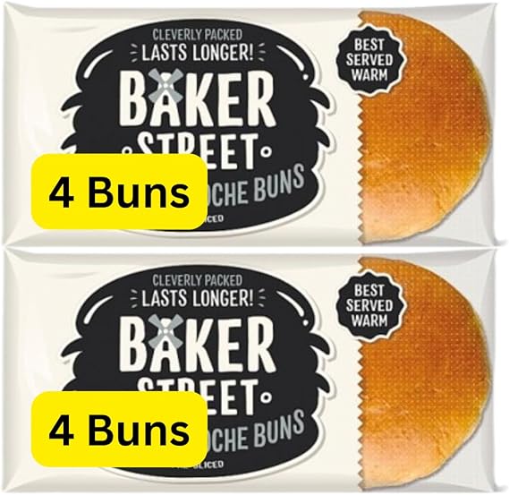 2x4 Mega Brioche Buns Pre Sliced Bakers St Cleverly Packaged Lasts Longer (2 Packs of 4 Buns)