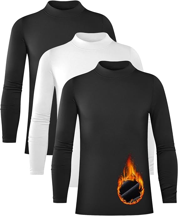 Rolimaka 3 Pack Boys' Thermal Compression Shirts Fleece-Lined Long Sleeve