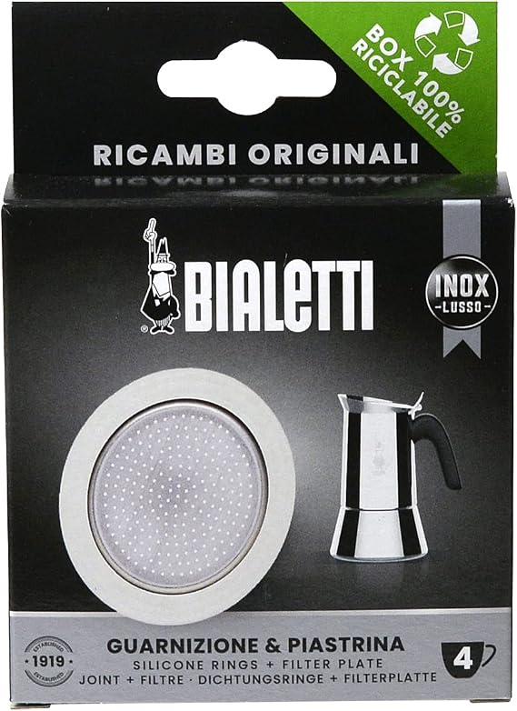 Bialetti 800411 Silicone Seal and Filter for Espresso Maker 4 Cups Replacement Part Sealing Ring Filter Sieve