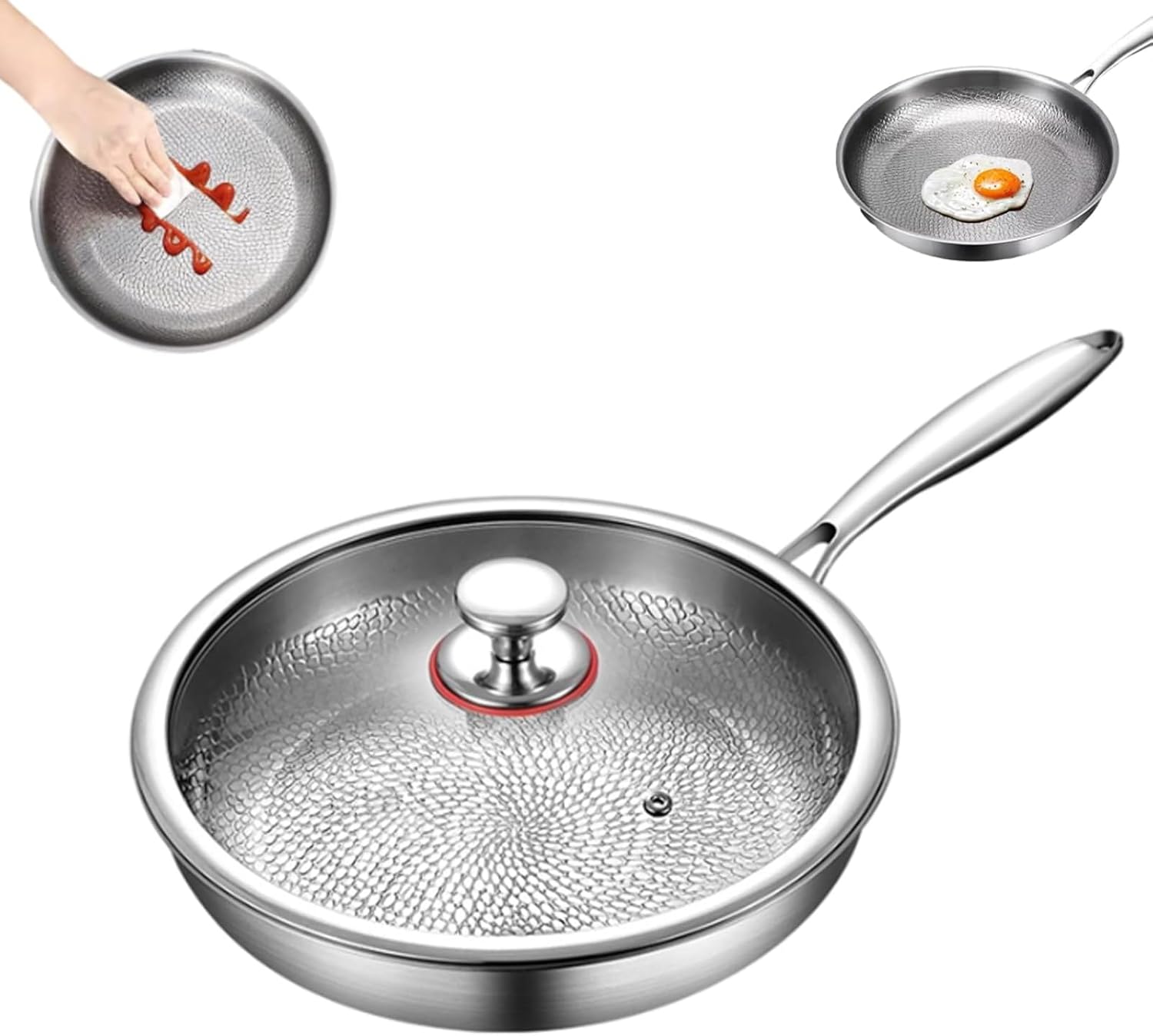 Titanium Hammered Pan Pro with Lid, 2025 New Multifunctional Ultra-Durable Scratch-Resistant Non Stick, Even Heating For Cooking