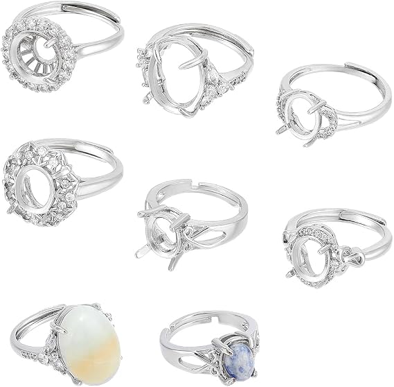 UNICRAFTALE 6Pcs 6 Styles Prong Ring Blanks Adjustable Claw Prong Ring Blank Cubic Zirconia Ring Components Rhinestone Claw Prong Ring Settings Gemstones Ring Bases for DIY Ring Jewelry Making