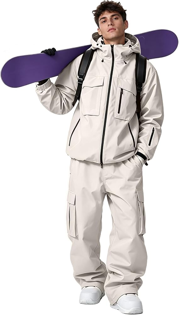 Mens Ski Suit Supper Baggy Snow Suit Waterproof Snowsuit Insulated Ski Jacket and Pant Set Loose fit Snowboarding Outfit
