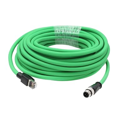 M12 4 Pin D-Coded to RJ45 Cat5e Ethernet Cable for Sick Keyence IV2 SR-2000 Barcode Reader Sensor Network Switch PoE Shielded 25m