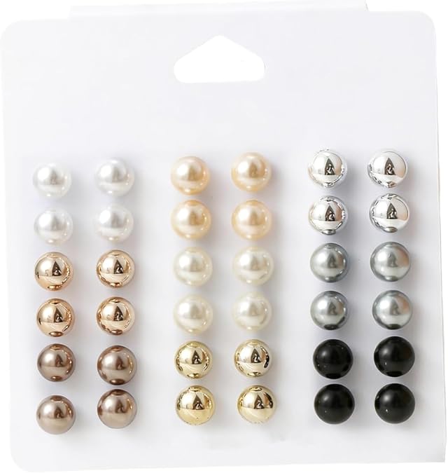 Stud Earrings Set for Women, Fashion Assorted Pearl, Crystal, Round Ball, Star, Heart Stud Earrings, Hypoallergenic Ear Jewelry for Daily Wear, Party, Gift
