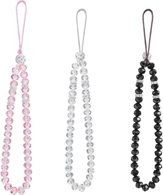 Weewooday 3 Pieces Cell Phone Lanyard Strap Phone Charm Bling Crystal Beads Hand Wrist Lanyard Strap Beaded Women's Wristlet