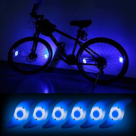 6Pcs Bicycle Hot Wheel Spoke Lights, Blue Flashing LED Neon Lights Bike Cycling Tire Spoke Safety Warning Lights Waterproof
