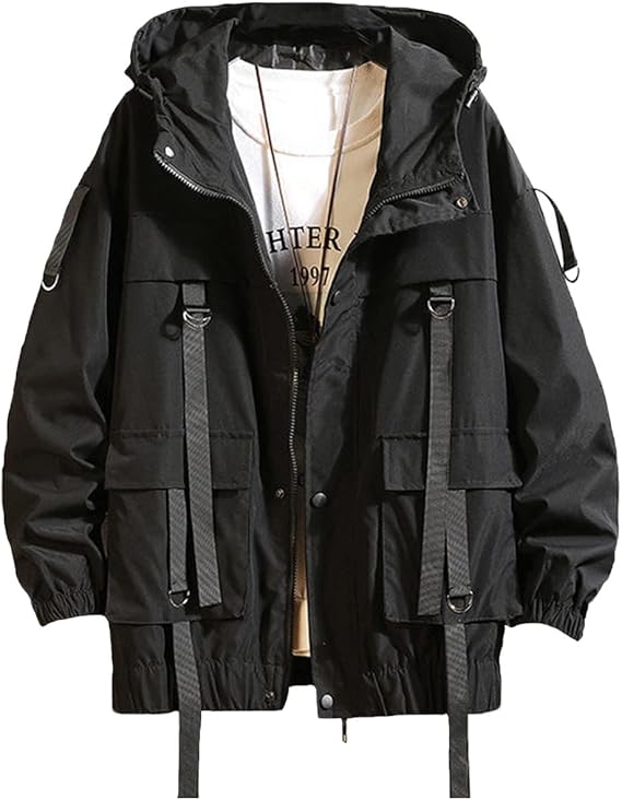 Nutriangee Men's Streetwear Windbreaker Jacket techwear hoodie Coat