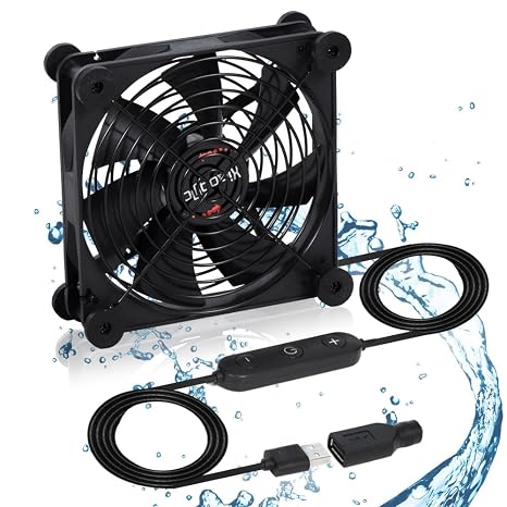 Quiet 140mm USB Computer Fan 10-Speed 5V/12V Waterproof for TV DVR Receiver