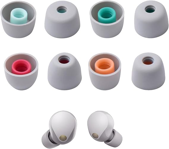 4 Pairs Earplugs for Sony WF-1000XM5/WF-1000XM4/WF-1000XM3/WF-C700N/WF-XB700/WF-C500 Silicone Earbuds Anti Slip Noise Reducing Sports Eartips in 4 Sizes (Grey)