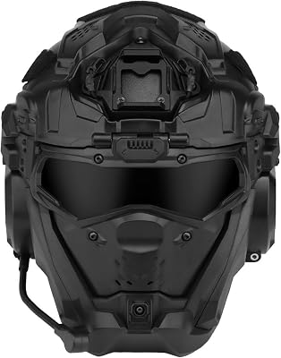 Tactical Airsoft Helmet with Flip-Up Full Face Mask, Integrated Headset & Anti-Fog HD Lens, Ideal for Paintball and Outdoor Games