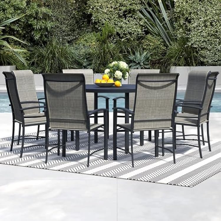 9 Piece Outdoor Dining Set, Patio Table and Chairs Set of 8, 60 Black Round Patio Table with 8 Grey Outdoor Patio Chairs for Lawn, Garden, Porch