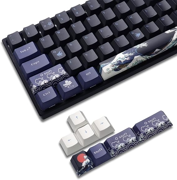 PBT Keycaps - 60% Great Wave Off Kanagawa Japanese Custom Keycaps Set, Cherry Profile for Cherry/Gateron MX Switches, 78 Key Set