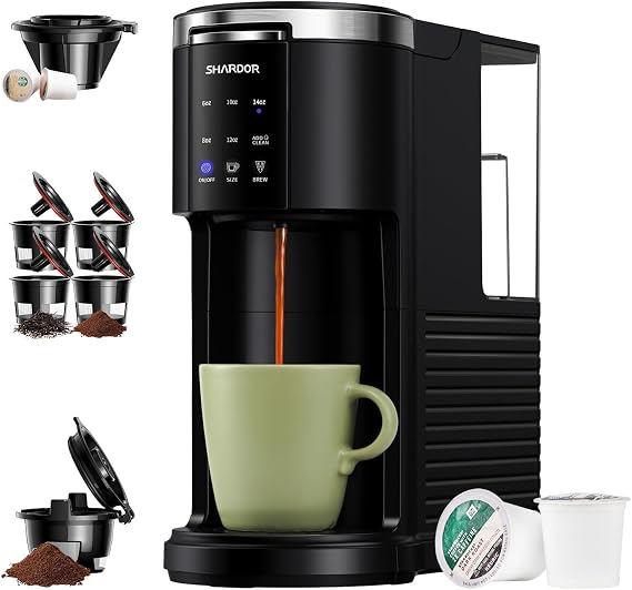 SHARDOR 3 in 1 Coffee Maker, K Cup Coffee Maker Compatible with Ground Coffee & Teas, Single Serve Coffee Machine, 614oz Brew Sizes, 40oz