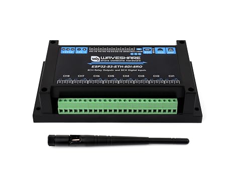 8-Ch ESP32-S3 WiFi Relay Module Industrial Controller, Onboard 8-ch Relays, 8-ch Digital Inputs, Isolated RS485 and Ethernet Port Interface, Supports RS485 and Bluetooth/WiFi Remote Control