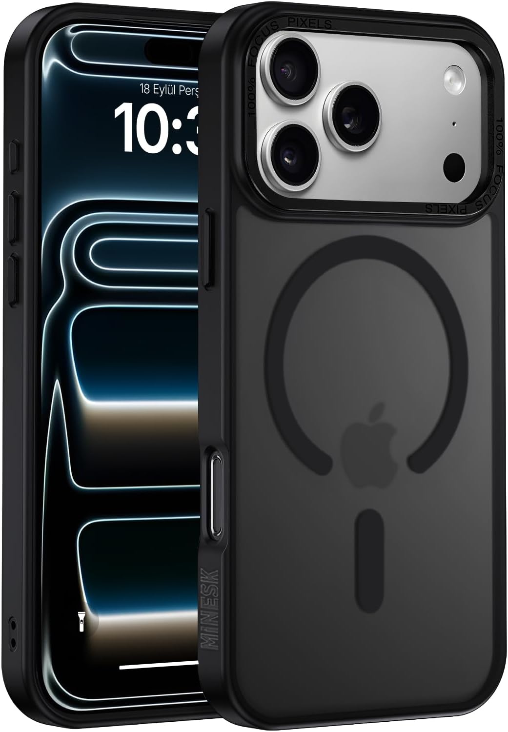Minesk Matte Silicone Case on the Back Compatible with Magsafe for iPhone 17 Pro Max Ultra Strong Protection Case with Metal Lens Frame and Metal Keypad Black, 17 Pro Max