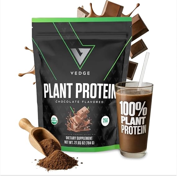 VEDGE Vegan Protein Powder, USDA Organic, Chocolate, 20 Servings | Plant Based Protein Powder, With Pea, Pumpkin, And Sunflower For Muscle Support, Dairy Free, Soy Free, Vegan, Chocolate
