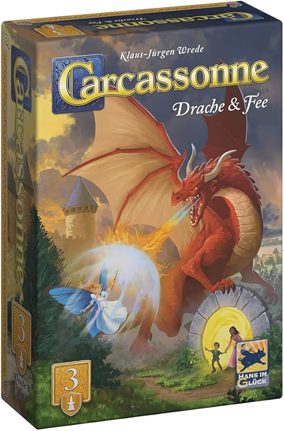Hans im Glück Carcassonne - Dragon and Fairy (2025 Edition), 3rd Expansion, Family Game, 2-6 Players, 7+ Years, 45 Minutes, German