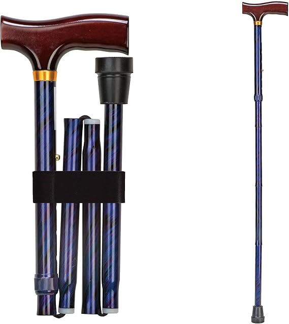 DMI Sports Walking Cane or Stick, Foldable Cane for Men, Women, Seniors and Handicapped Adjusts from 33-37" in 1 inch increments with Ergonomic Wood Handle,Supports up to 250 Pounds