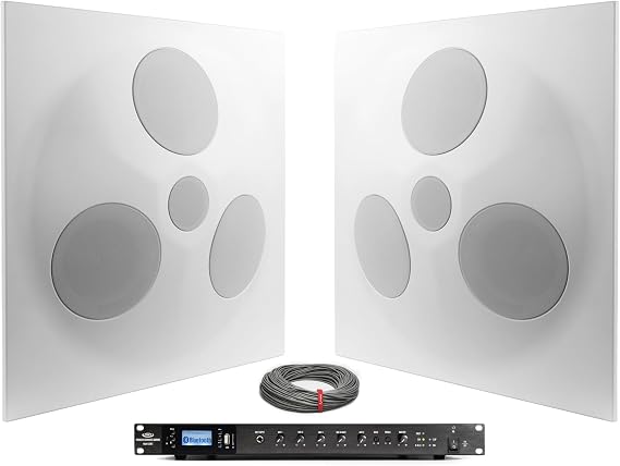 Pure Resonance Audio SD5 Ceiling Speaker Bundle RMA120BT Rack Mount Bluetooth Mixer Amplifier - Classroom Sound System (4 Items)