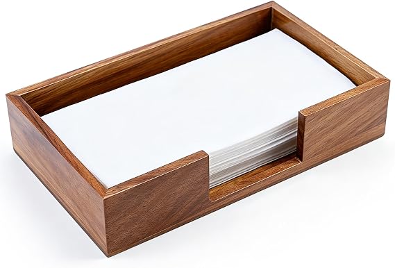Acacia Wood Napkin Holder for Bathroom Paper Hand Guest Towels Holder Tray