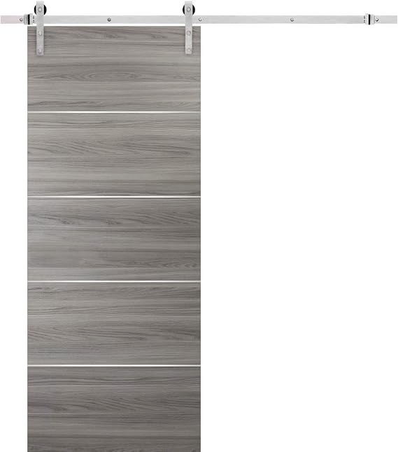 SARTODOORS Barn Sliding Grey 36 x 84 with Stainless Steel Hardware | Planum 0020 Ginger Ash | Rail 6.6FT Hangers Silver Set | Closet Modern Solid Core Flush Panel