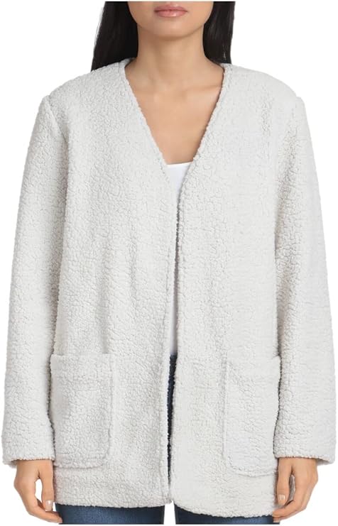Bagatelle Womens Faux Fur Open Front Fleece Jacket B/W S