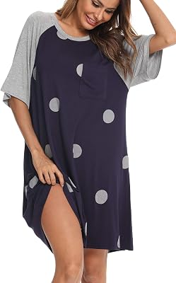 YYA Loose Womens Nightgown Short Sleeve Sleepwear Comfy Sleepshirts Loose Scoopneck Nightshirt S-3XL