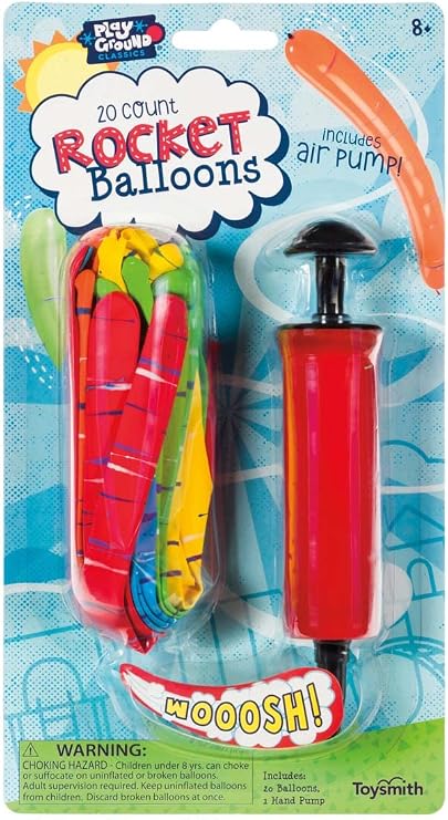20 Rocket Balloons with Pump,(Colors May Vary),Various Packaging.