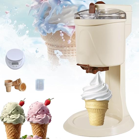 Ice Cream Maker with Compressor for Soft Serve - 1L Capacity, Automatic Frozen Yogurt & Sorbet Machine with Recipes - Home Ice Cream Machine