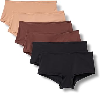 Amazon Essentials Women's Peached Microfiber Boyshort Panties, Pack of 6