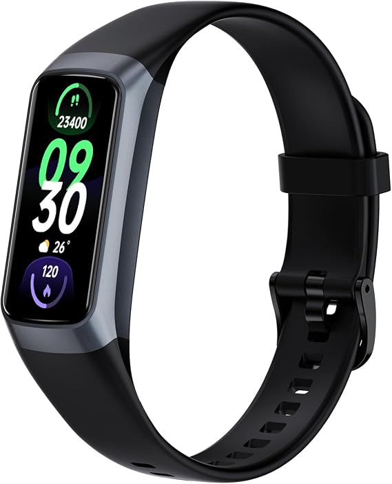 Fitness Tracker Activity Tracker Smart Watch 1.10''AMOLED Touch Color Screen,Smart Watch with 24/7 Blood Oxygen Heart Rate,Sleep Monitor,IP68 Waterproof,Step Counter Health for Women Men,Black
