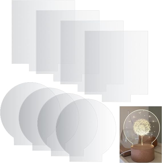 4 Pcs Clear Acrylic Sheets Round Square Acrylic Plate for LED Light Base Sign DIY Display Projects Craft