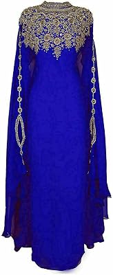 Kaftan for Women Blue Color Gown Beautiful Maxi Moroccan Abaya Style Beautiful Maxi Moroccan Caftan Dress Loose Lightweight Cover Up Robe by SANA Creation, Blur