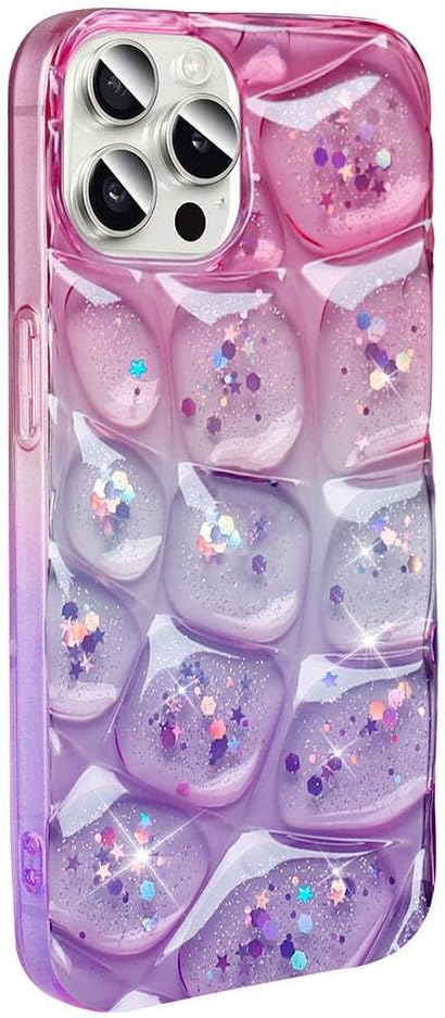 Compatible with Apple My Accessory iPhone 15 Pro Case Silicone Glitter 3D Patterned Color Transition Cover Hacar Pink-Purple