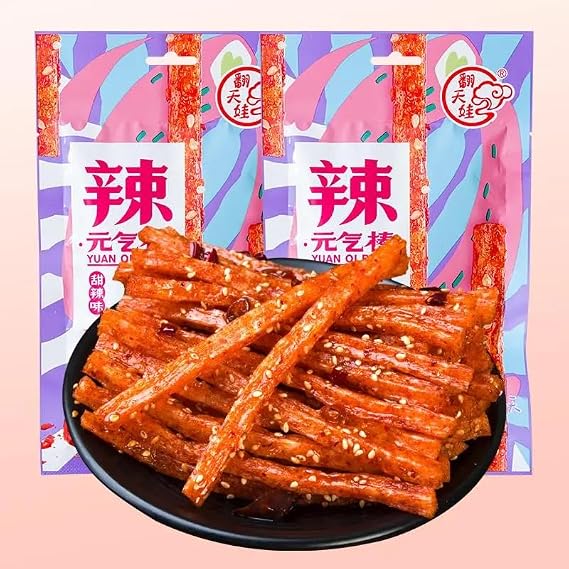 Spicy Strip Small Gluten 68g/2.39 Oz/Pack,Latiao Nostalgia Spicy Small Gluten,Sweet Spicy Flavor,Handmade spicy strips,Vegan,Instant Classic hot&Spicy Flavor Chinese Snack Food (Slightly spicy,2Pack)