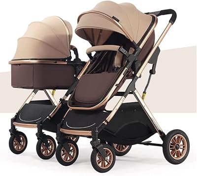 Twin Umbrella Pram Stroller,Foldable Tandem Stroller for Infant and Toddler,Detachable 2 Single Strollers Double Pushchair with Reversible Bassinet,Adjustable Canopy