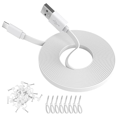 5M 16.4ft Flat Type USB C Cable, Charging and Data Sync, USB A to USB C Power Charging Cord for Home Security Cameras, Phones, Switch Pro Controllers and More Devices (5 Meter, White)