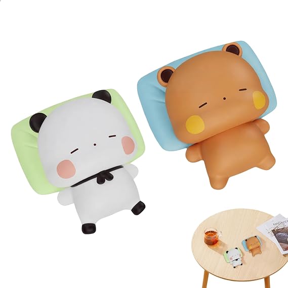 2 PCS Bubu Dudu Bears Decorations, Durable Resin Desk Figurines, Cute Bubu and Dudu Collectible Table Ornaments, Decorative Home Accessories, Anime Gifts for Home Bedroom Room Car Decor (Multicolor-B)