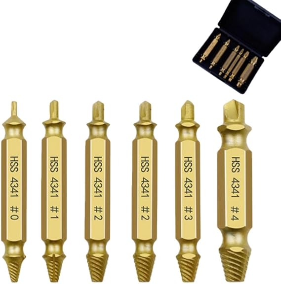 Dual-Ended Screw Extractor Kit - High-Speed Steel Broken Bolt Remover Set (6-Piece)