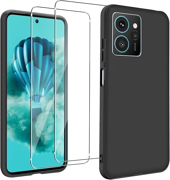 KZIOACSH Case for HMD Skyline, Flexible Ultra Slim Drop Protection Anti-Scratch Rugged Phone Cover Silky-Soft Touch Matte TPU Shockproof Bumper Cover with 2 Tempered Glass Screen Protector Black