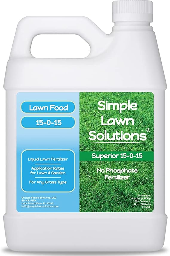 Superior 15-0-15 Liquid Fertilizer Nitrogen & Potash Lawn Food - Concentrated Spray- Any Grass Type- Simple Lawn Solutions Green, Growth - Humic Acid - Kelp Seaweed - Phosphorus-Free (1 Quart)