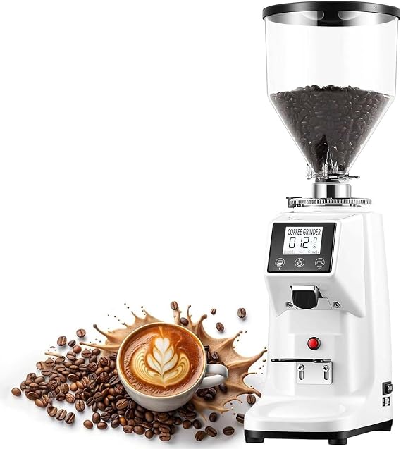 Electric Coffee Grinder, Low Noise Flat Burr, 19 Grind Settings, Digital Timer Display, Large Capacity for Commercial Espresso, 500ML