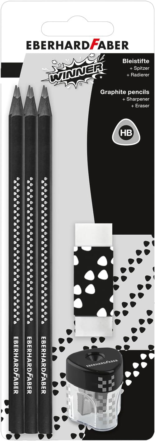 Eberhard Faber Graphite Pencil Winner 3x Pencils, Sharpener, Eraser, Art, Drawing, Artists Pencil, Sketching, Sketch Book, Rubber, Artist Set Supplies, Sketching, Shading Pencil, Break Resistant