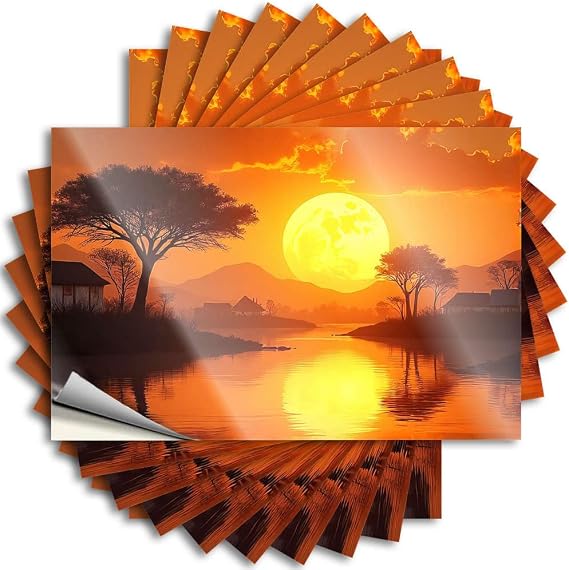 Inappropriate Stickers Sunset Over A Serene Lake with A Large Moon Rising Sticker 10Pcs Sticker for Car Window Race Car Stickers and Decal(6X9CM)