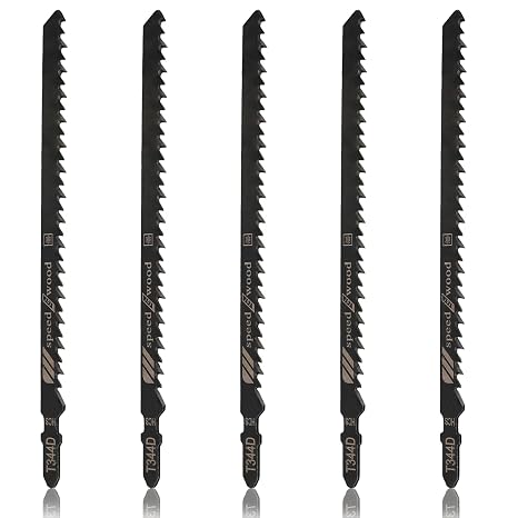 5 Pcs T344D T Shank Jigsaw Blades 6 TPI, 6 Inch | HCS, Wood Jigsaw Blades, For Plastic Chipboards Plywood Hardwood, Quick Cutting