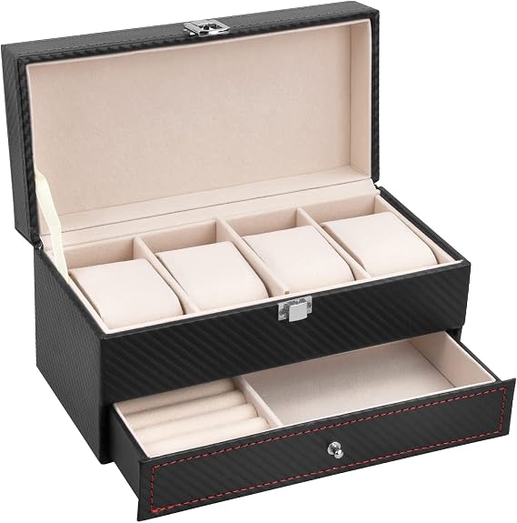 Watch Boxes 4 Slot Watch Storage Box Watch Display Case Watch Holder for Men Watch Stand Storage with Removable Watch Pillows Jewellery Box for Women Jewelry Collection Case for Bracelet Rings Brooch