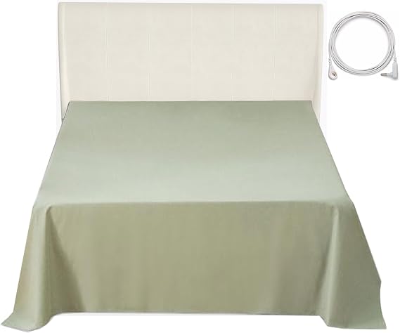 Grounding Flat Sheet King Size, Conductive Grounding Fitted Bed Sheet with15 Feet Grounding Cord, Grounding Sheets for Efficient Sleep, Reduce Stress (Green, King)